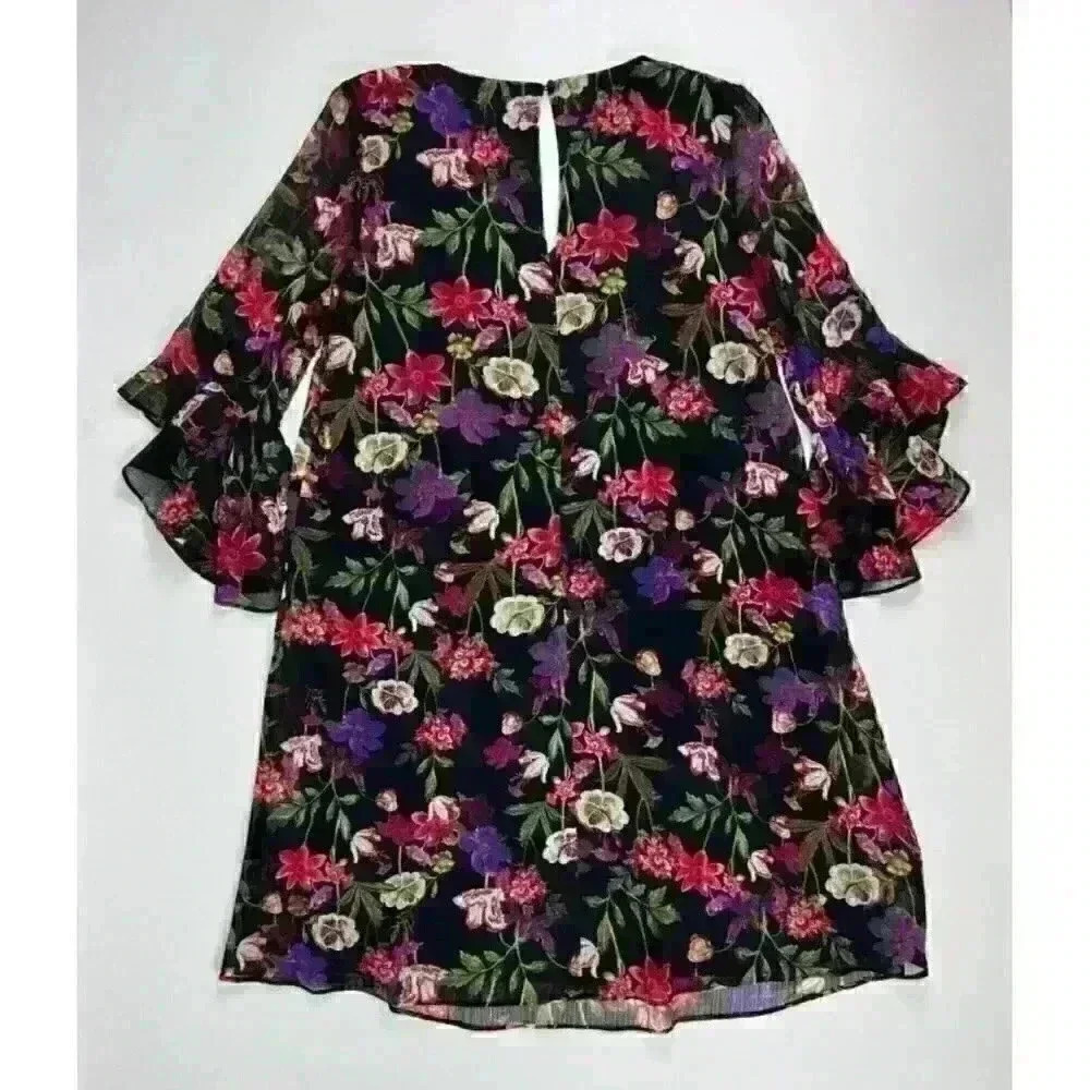 NEW! Calvin Klein Womens 6 V-Neck 3/4 Ruffle Sleeve Floral Chiffon Dress NWT $99 - Picture 4 of 5